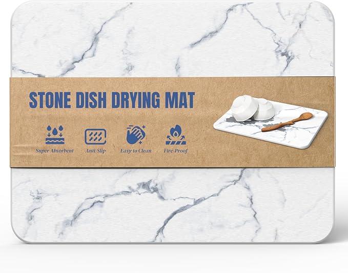 Plentio Quick Dry Stone Drying Mat for Kitchen Counter, WaterAbsorbent Diatomaceous Dish Drying Mats, MultiPurpose Stone Drying Tray for Cups Dishes Bottles