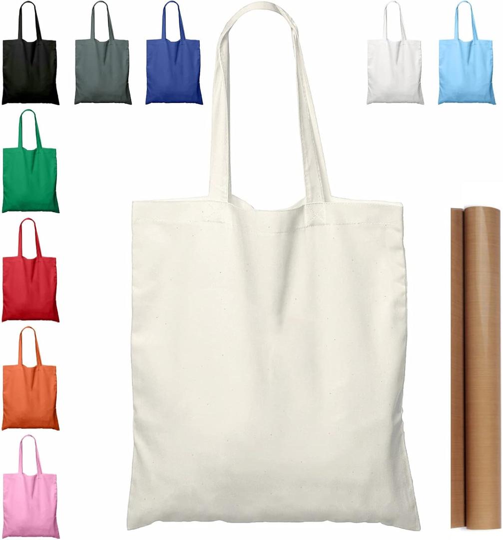 NPBAG 5  Pack 15'' X 16'' Natural Cotton Tote Bags, Lightweight Blank Bulk Cloth bags with 1pc of PTFE Teflon Sheet (5-Pack) (Medium)