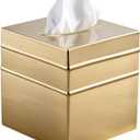 Monarch Abode Handcrafted Tissue Box Cover Square, Border Embossed Brushed Gold Tissue Holder for Bathroom, Square Metal Dresser Accessories for Home and Office, Decorative Tissue Box Holder