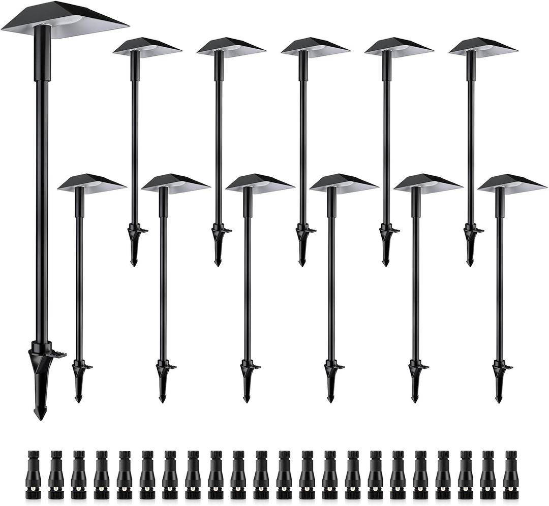 5W Low Voltage Landscape Pathway Lights with Connectors,12-24V Outdoor Path Lights, 3000K Wired Landscape Lights for Yard Garden Walkway, IP66 Waterproof12Pack