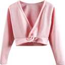 DANSHOW Girls Ballet Wrap Tops Kids Long Sleeve Dance Sweater,Velvet Inner (4-5T, Pink)