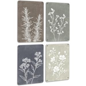 2 x Drsoum Boho Wall Metal Signs Set of 4 Vintage Botanical Prints Retro Plants Rustic Antique Decorative Signs for Bathroom Farmhouse Kitchen Home Decor 12x8in (12L" x 8W")