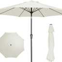 PatioKingdom 9FT Patio Outdoor Umbrella-UPF 50+ Sun Shade with Wind Vent, Push-Button Tilt & Smooth Crank Lift, Rust-Resistant Fiberglass Frame for Garden, Backyard,Yard (Creamy-white, 9FT)