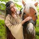 Jadive 5 Pcs Women Elf Renaissance Medieval Dress Traditional Irish Fairy Viking Costume Elf Ear for Halloween Cosplay (X-Small, Brown, Khaki)