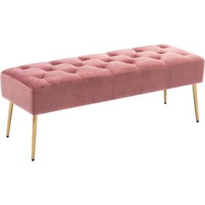 DUHOME Modern Velvet Ottoman Bench, Button-Tufted Upholstered Bedroom Benches,End of Bed Bench with Gold Base for Entryway Living Room Dining Room, Pink DUHOME Modern Velvet Ottoman Bench, Button-Tufted Upholstered Bedroom Benches,End of Bed Bench with Gold Base for Entryway Living Room Dining Room, Pink