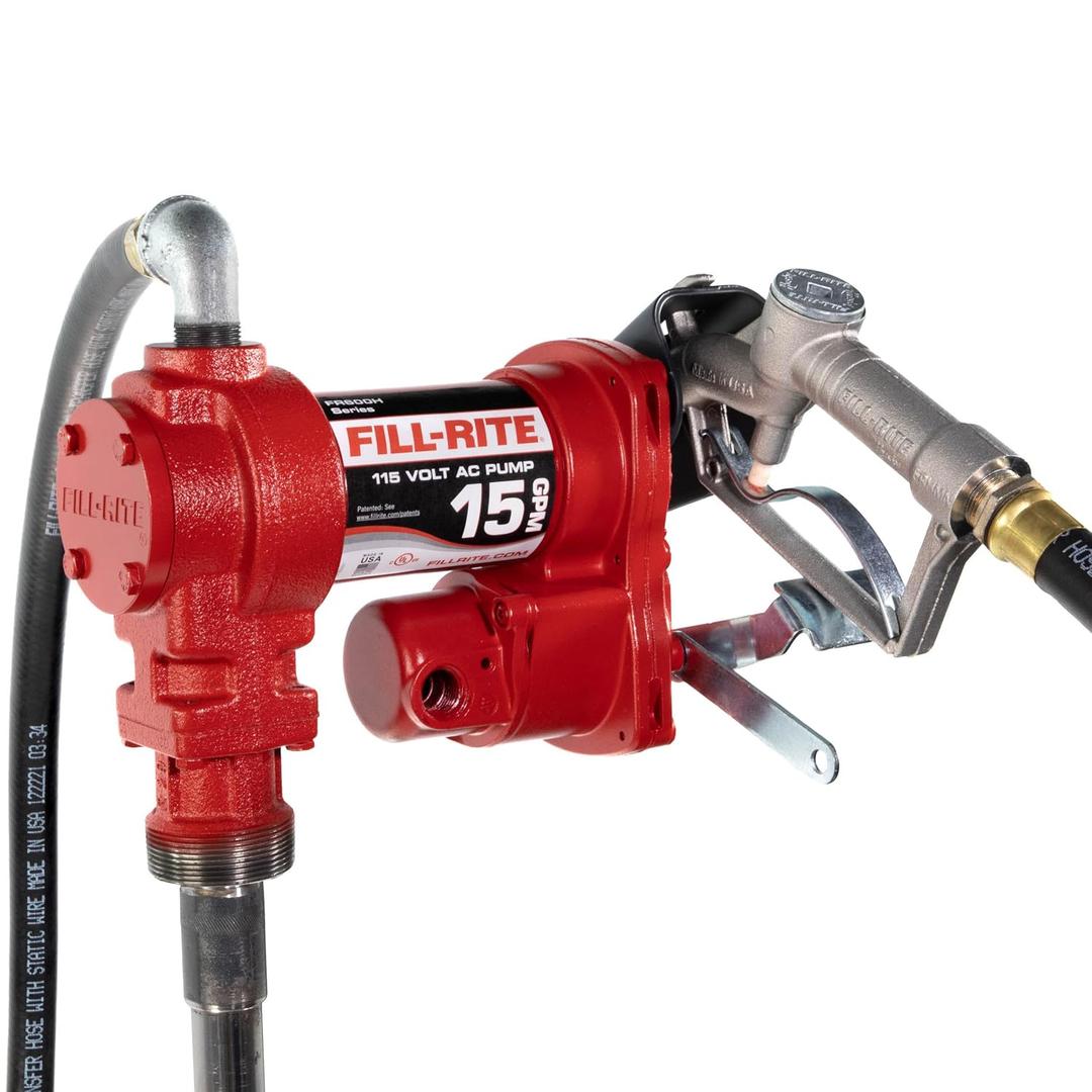 Fill-Rite FR610H 115V 15 GPM Fuel Transfer Pump w/Discharge Hose & Manual Nozzle, Standard Accessories