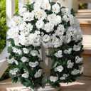 Artificial Fake Hanging Flowers Geraniums for Outdoors Spring Outside Decor, 2 PCS Faux Silk Flowers UV Resistant Outdoor Plants Realistic White Trailing Vines for Planters Porch Patio Garden Balcony