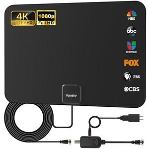 TV Antenna Indoor, Digital Amplified Indoor HDTV Antenna, 1080p VHF UHF Television Local Channels Detachable Signal Amplifier and 16.5ft Long Coax Cable