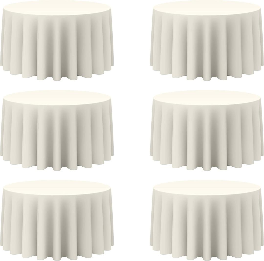 BRILLMAX 6 Pack Ivory Round Tablecloths 120 Inch for 60 Tables - 150 GSM Polyester Fabric, Floor Length Drop, Water, Stain & Wrinkle Resistant Cloth Cover for Wedding Reception Banquet Dining