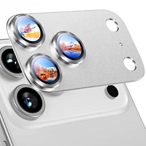 Uyiton Compatible with iPhone 17 Pro Camera Lens Protector - [Not Easy to Break][Strong Adsorption][Case-Friendly] Metal Tempered Glass Rear Camera Screen Cover - Silver