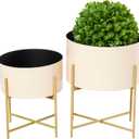 Deco 79 Metal Indoor Outdoor Planter Small Planter Pot with Removable Gold Stand, Set of 2 Planters 12", 16"H, Pink