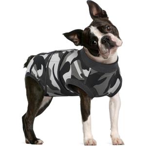 FUAMEY Dog Recovery Suit Male,Dogs Surgery Neuter Suits Puppy Spay Shirts for Female Protect Dog's Skin Anti Licking Abdominal Wounds Doggie Onesie Pet Bodysuit Alternative to Cone (Grey Camouflage, L)