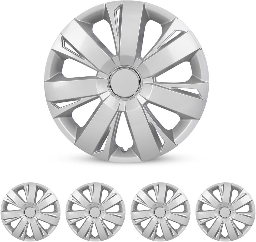 WOLFSTORM 4-Pack 15 Inches Wheel Cover Hubcaps Replacement, Silver