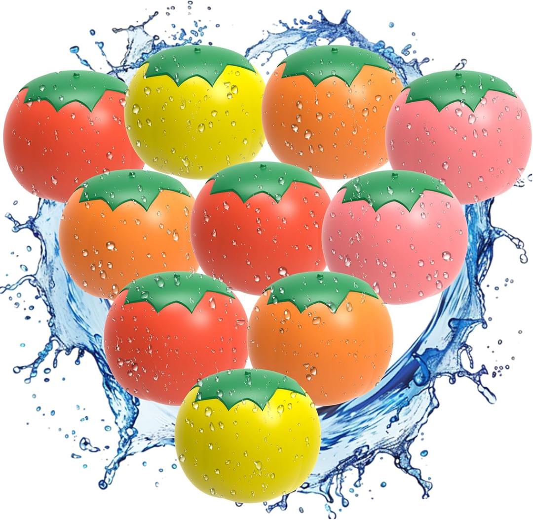 Tomato-Shaped Reusable Water Balloons - 10-Pack Silicone, Self-Sealing, Quick-Fill, Eco-Friendly, Fun for Kids & Adults, Ideal for Pool & Beach - AMTIFO