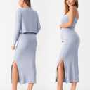 SUNNYBUY Baby Shower Maternity Tube Dress Short Cardigan Bodycon Ribbed Maxi Dress Casual 2 Piece Pregnancy Outfit Set M