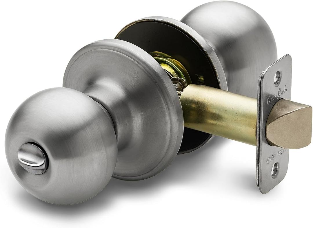 Copper Creek Privacy Interior Door Knob  ANSI Grade-3 Certified, Modern Heavy Duty Handle, Easy Install and Reversible for Bedroom, Bathroom & Closets  Satin Stainless (1 Pack)