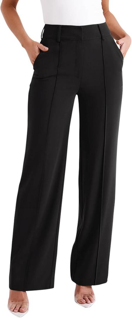 NIMIN High Waisted Work Pants for Women Wide Leg Dressy Pants Business Casual Trousers 2026 Summer Slacks with Pockets, Blavck, Medium