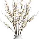 Ammyoo 4Pcs Cherry Blossom Branches Artificial Flowers for Spring Summer Indoor Decoration,Faux Long Stem Artificial Flowers for Wedding Home Office Bedroom Party Table Centerpieces Decor(White)