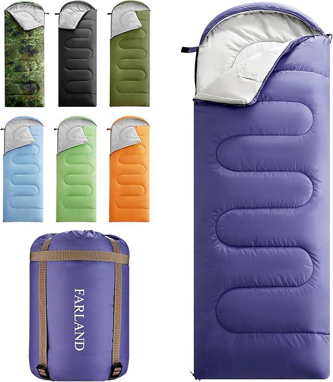 Click to see full view FARLAND Sleeping Bags 30℉ for Adults Teens Kids with Compression Sack Portable and Lightweight for 3-4 Season Camping, Hiking,Waterproof, Backpacking and Outdoors, Medium(87"x 29.5"), Purple 