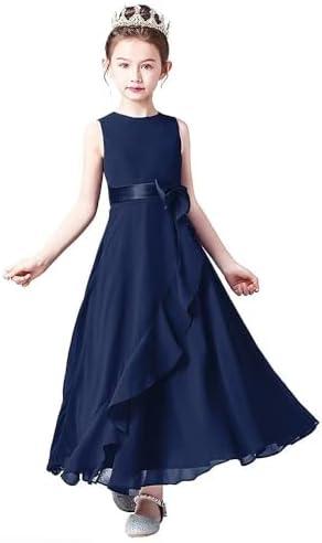 Little Juniors Girl Long Bridesmaid Dress Wedding Flower Girls Formal Pageant Party Dresses Chiffon Sleeveless, Size 160