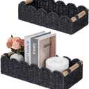 CubesLand Toilet Paper Storage Basket, Scalloped Edge Shelves Basket for Organizing for Over Toilet Tank Storage, Home Decor Baskets for Shelf, Countertop, Living Room, Bedroom, Handwoven, Black (Medium)