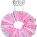 2 Pcs Dog Crown Headband Dog Tutu Dress Set Crystal Rhinestone Tiara Crown Tutu Skirt Pet Dress Costume for Puppy Birthday Party Wedding Photo Prop Costume(Large,Rose Red, White)