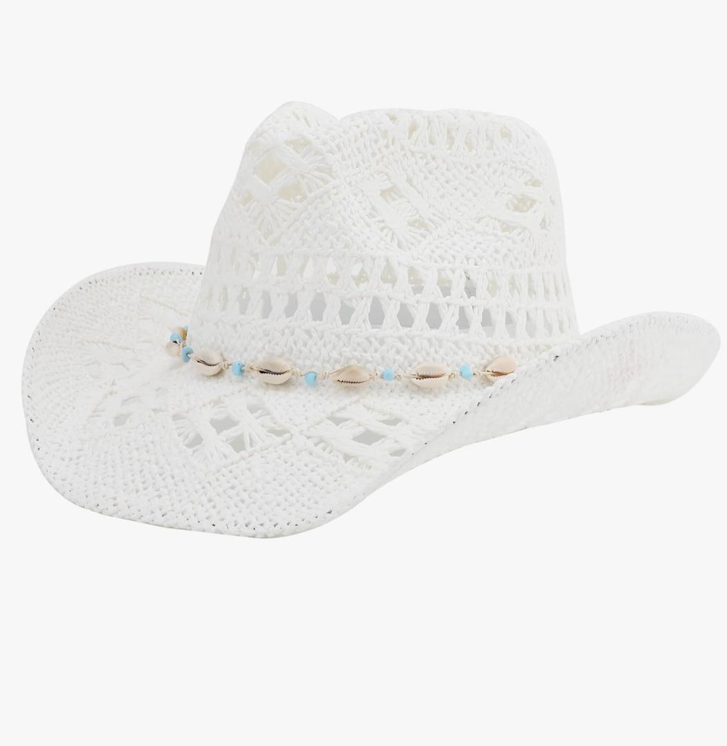 Straw Cowboy Hat for Women and Men with Shapeable Wide Brim Sun Beach Western Cowgirl Hat