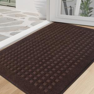 BEQHAUSE Door Mats Indoor Entrance 32"x48", Non-Slip Entryway Rugs Absorbent Washable, Low Profile Waffle Floor Mats for House, Dirt Trapper Doormat Inside Welcome Mat for Dog Mud Paws, Dark Brown