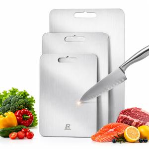 Titanium Cutting Board Set of 3, SGS Tested 1mm Thick Double Sided Food Grade Non-Toxic Dishwasher Safe S/M/L
