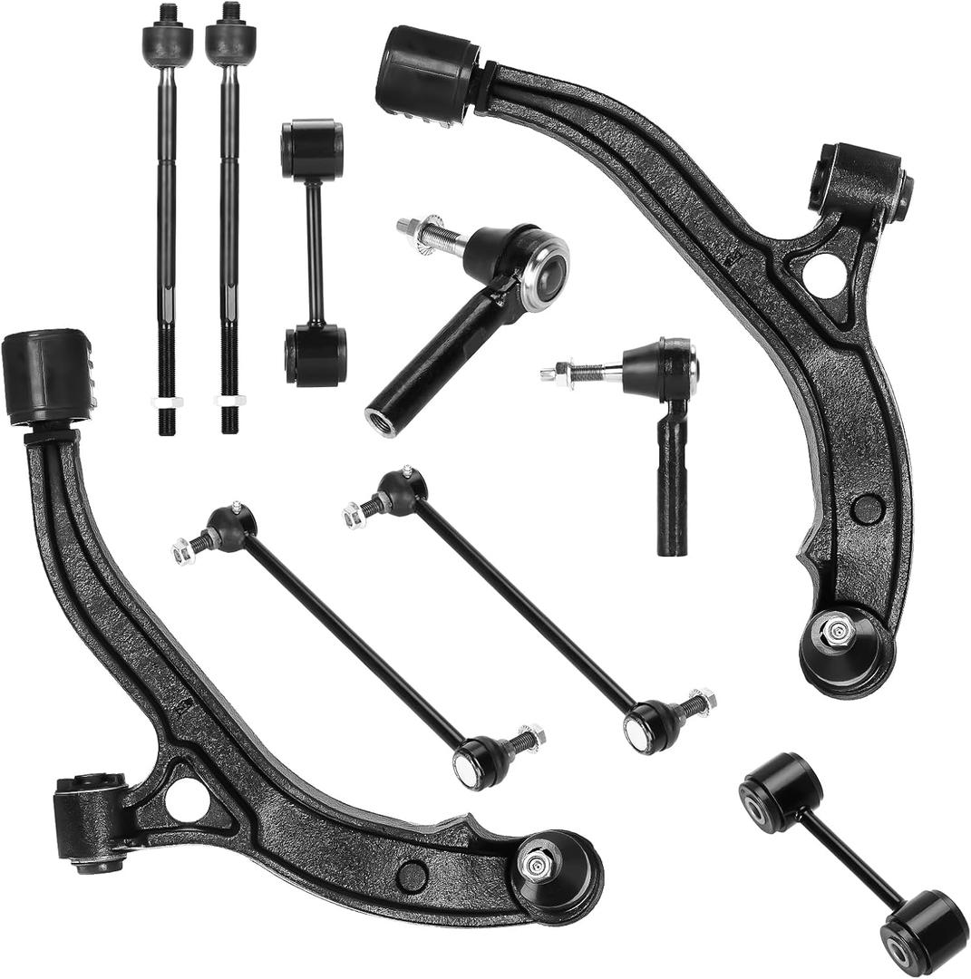 Front Lower Control Arms w/Ball Joints Sway Bar End Links Tie Rod Ends Suspension Kit for 2001-2007 Town & Country/Dodge Caravan/Dodge Grand Caravan, 2001-2003 Voyager (10PCs)