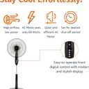 Amazon Basics 16" Pedestal Fan with Remote for Bedroom, Living Room, Office, Adjustable Height, Dual-Layered Blades, 3 Speeds, 3 Modes, Timer, Tilt Head, 60W, Black