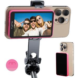 HuoPro Vlog Selfie Monitor Screen for iPhone & Android, S1 Magnetic Wireless Back Camera Monitor Built in Shutter No Need Remote 4K/ 60fps Rear Camera Screen for Selfie Live Stream TikTok Rose Red