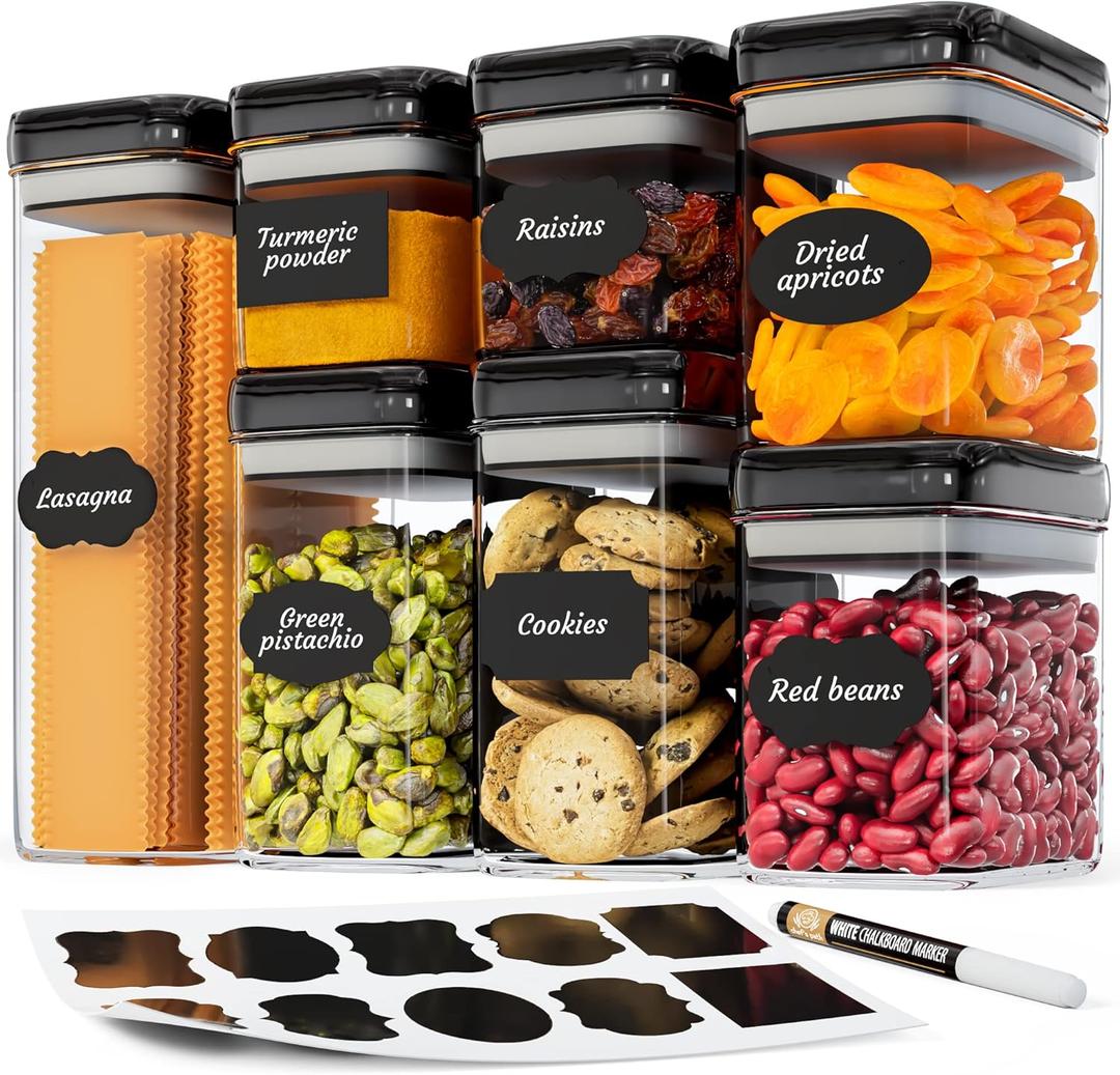 Chef's Path Airtight Food Storage Containers Set for Home Organization - 7 Piece Largest Flip Lock Set w/more Capacity - BPA Free Plastic Dry Food Storage Containers with Lids (Jet Black - Extra Volume)