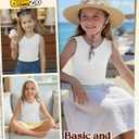 Girls' Tank Tops Sleeveless Shirts | Ribbed Knit, V Neck, Slim Fit, Summer, Casual, Basic Undershirts, Cute, for Kids 5-14Y, Teen, Solid Color, Back to School