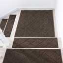 COSY HOMEER Edging Stair Treads Non-Slip Corner Indoor Stair Runners for Wooden Steps,Landing Slip Resistant Stair Rugs Mat for Kids and Dogs,100% Polyester TPE Backing,Brown,30x30 inch