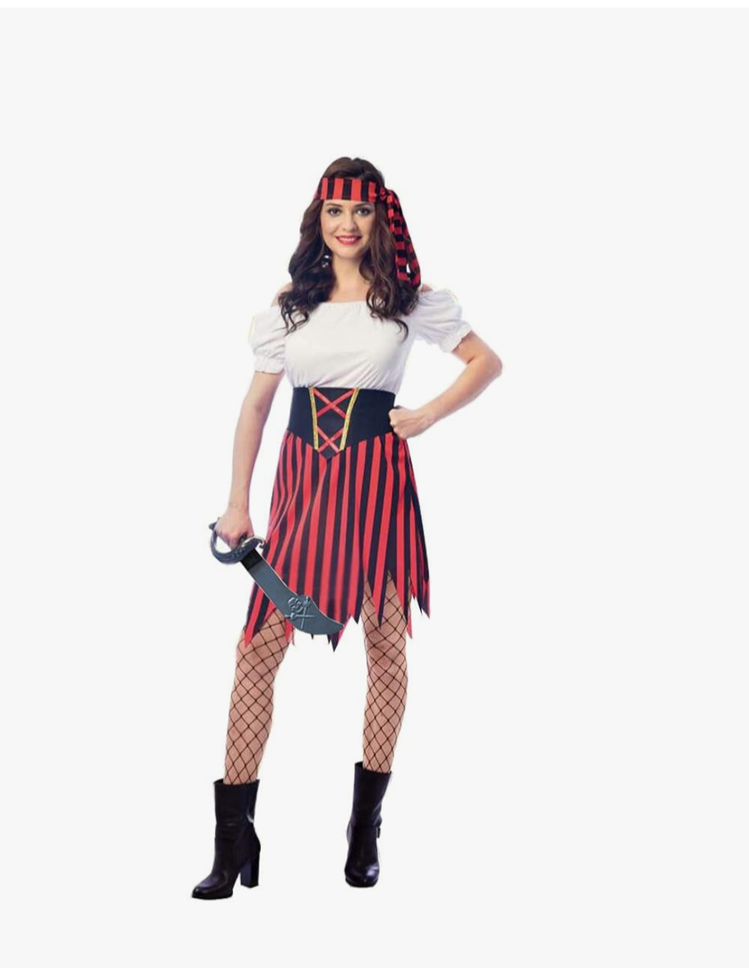 Wizland Women's Pirate Costume Pirate Outfit Women ladies pirate Costume Modest Style Dress with Belt and Headpiece M