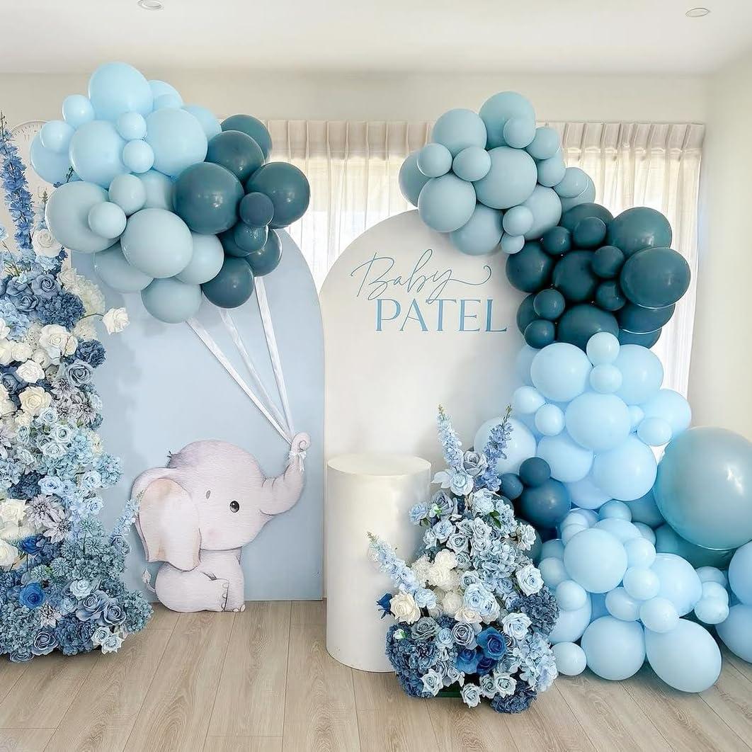 PartyXpress 141PCS Dusty Blue Balloon Arch Garland Kit with Peacock Pastel Blue Balloons for Baby Boy Shower, Bridal Shower, Wedding Party, Gender Reveal, Birthday Decor