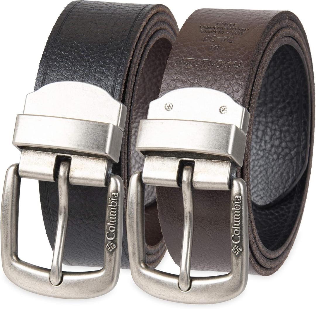 Columbia Men's 2-in-1 Reversible Casual Leather Belt  Versatile Everyday Style, Dual-Sided Strap (Large (38-40), Black/Brown Vintage)