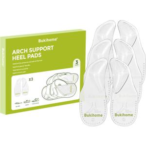 Bukihome Arch Support Shoe Insoles for Flat Feet,3 Pairs Gel Arch Inserts for Plantar Fasciitis, Adhesive Arch Pad for Relieve Pressure and Feet Pain (L, Transparent Color) Bukihome Arch Support Shoe Insoles for Flat Feet,3 Pairs Gel Arch Inserts for Plantar Fasciitis, Adhesive Arch Pad for Relieve Pressure and Feet Pain (L, Transparent Color)