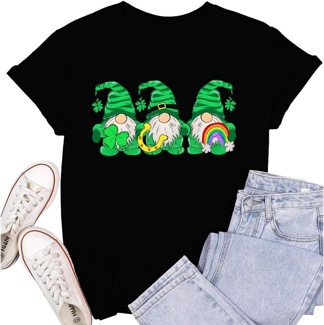 Womens St Patricks Day Shirt Lucky Shamrock Paddy's Day T-Shirt Irish Clover Tee Tops (Medium, Black)