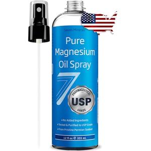 Seven Minerals Pure Magnesium Oil Spray - Big 12oz - Pharmaceutical (USP) Grade, Highest Strength with Instant Relief for Feet, Sleep, Muscle Pain & Cramps - Mined in The USA