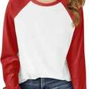 Haloumoning Kids Girls T Shirts Casual Raglan Long Sleeve Tee Crewneck Color Block Cute Fall Blouses Tops 5-14 Years (Red)