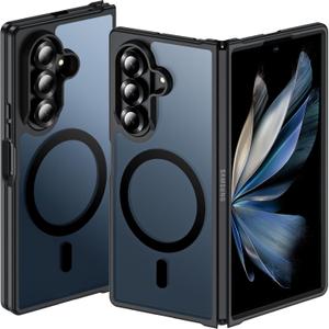 Hensinple for Samsung Galaxy Z Fold 7 Case Magnetic,Z Fold 7 Case [Compatible with MagSafe] Translucent Matte Military Grade Drop Proof Protection Shockproof Hard PC Rugged Phone Cover(Black)