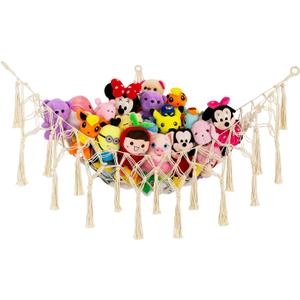 Stuffed Animal Net or Hammock - Macrame Toy Storage, Plush Organizer, Corner Hanging Net, Boho Nursery for Kidroom Playroom - Cream