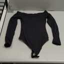 SUUKSESS Women Off the Shoulder Long Sleeve Bodysuit Double Lined Thong Bodysuit (Small, Black)