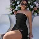 XXTAXN Women's Sexy Elegant Sleeveless Strapless A Line Ruched Cocktail Graduation Satin Mini Dress (Black, S)