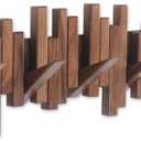 Wooden Coat Rack Wall Mounted Sticks Multi Rack Solid Handmade Natural Walnut Wood Artwork with 5 Flip-Down Unique Modern Hooks for Coats Bag Hat Umbrella