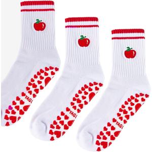 Cute Pilates Grip Socks for Women Yoga Grippy Crew Athletic Socks for Barre Workout Hospital (One Size, 3 Pairs Red)