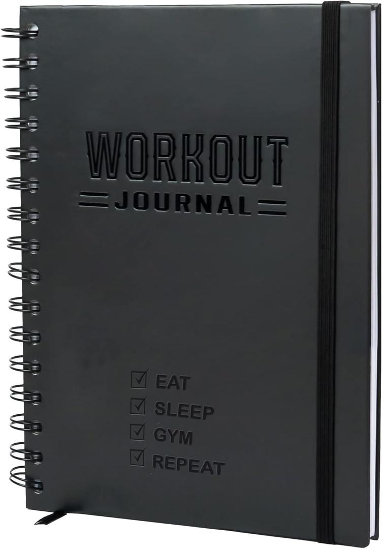 Nextnoid Hardcover Fitness Journal Workout Planner for Men & Women - A5(5.7" x 8.3") Sturdy Workout Log Book to Track Gym & Home Workouts (Black)