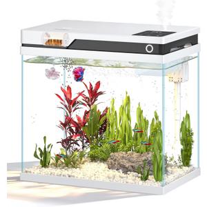 Vehipa Fish Tank, Smart Fish Aquarium Kit 7 Gallon with Auto Feeder, Humidifier, 4-in-1 Silent Pump, Adjustable Lighting & Temperature Display for Desktop, Office, Room